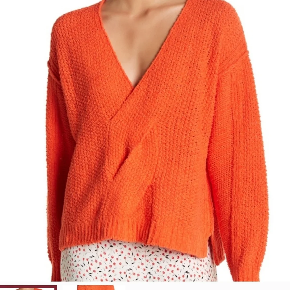 Free People Coco V-neck Cozy Soft Oversized Orange Chunky Knit Sweater - Picture 4 of 10